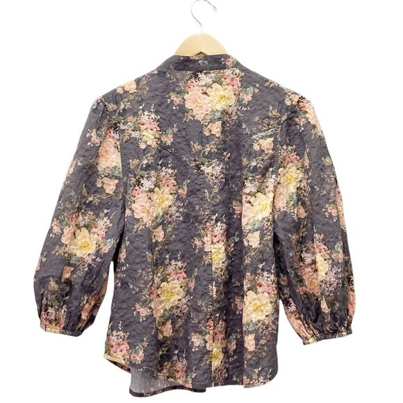 & Other Stories Paris Atelier Cottage Floral Gray & Pink Cotton Blouse Size 8 - Picture 6 of 16
